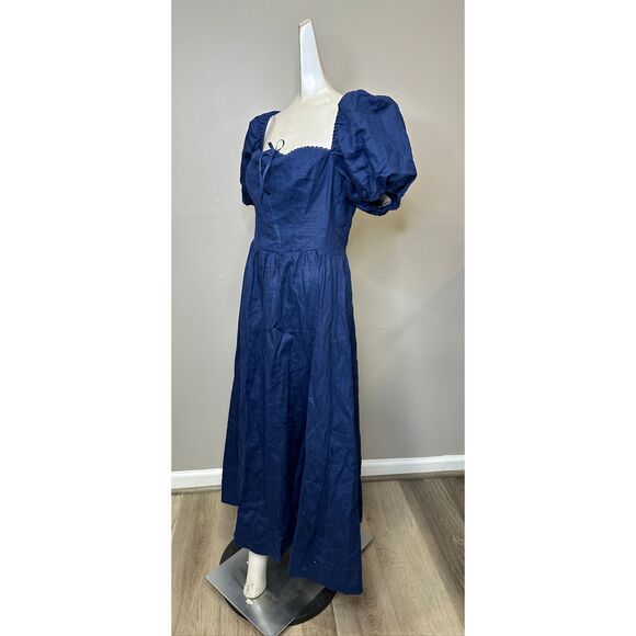 Reformation Marella Linen Midi-Dress IN Danube US 12 $278 - Picture 6 of 10